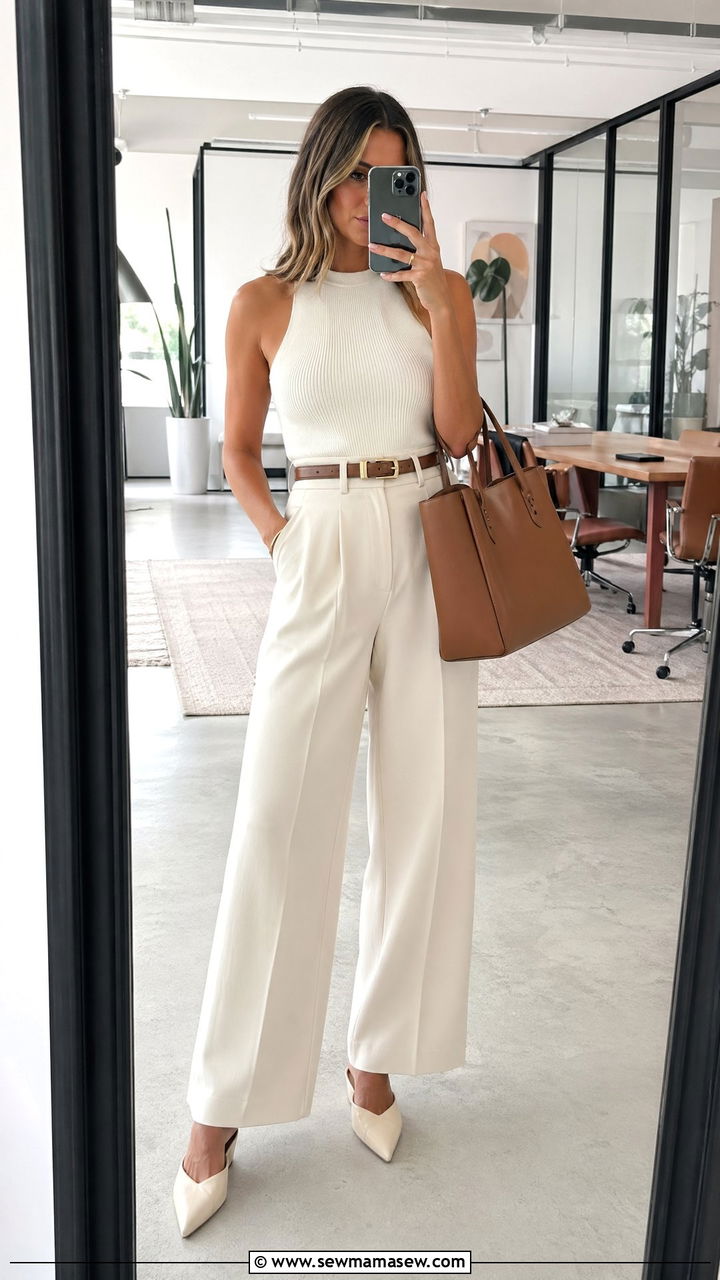 Structured Tank With Wide Leg Pants - 35 summer business casual outfits