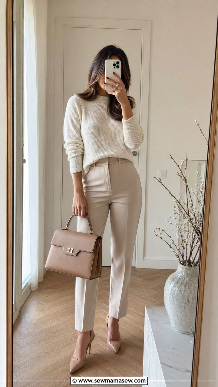 Structured Top Handle Bag With Neutral Outfit - 35 quiet luxury outfits