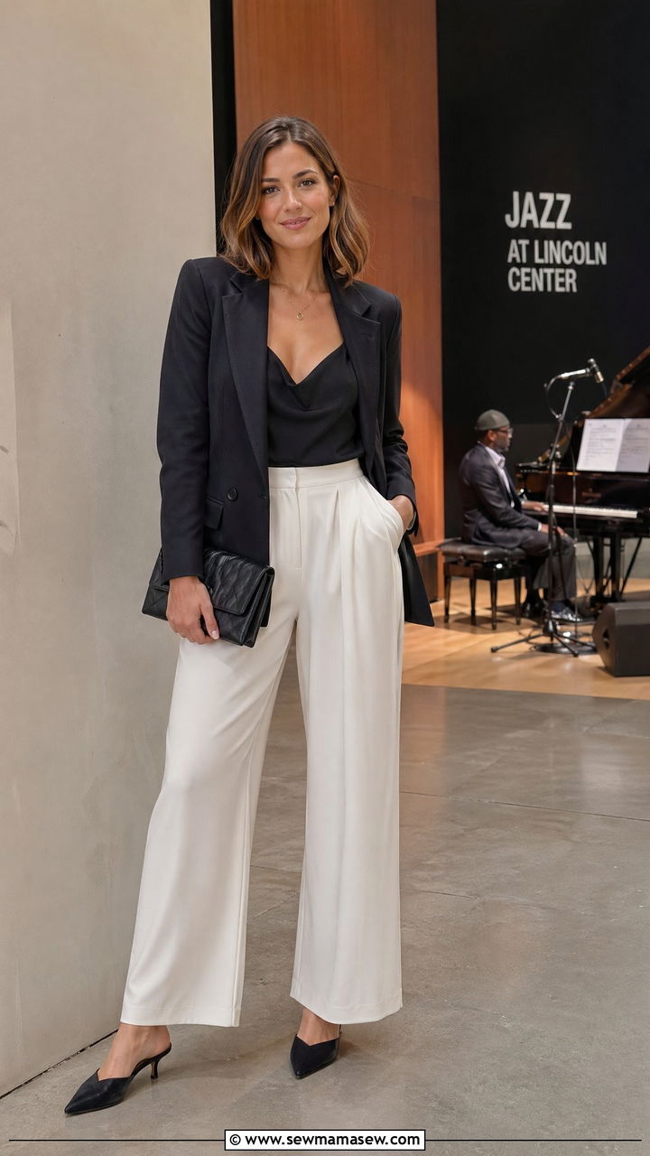 Structured blazer and wide leg trousers concert outfit - 35 Concert outfits for pear shape