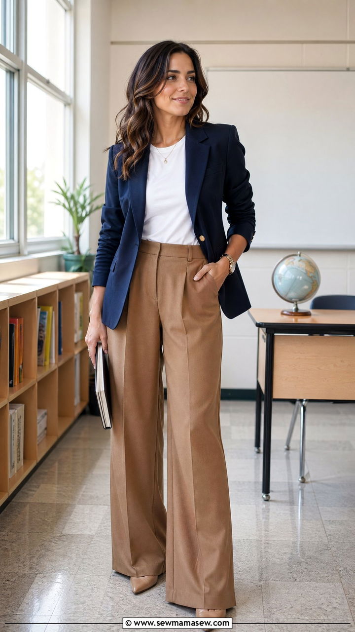 Structured blazer with wide leg trousers - 35 Teacher outfits for spring