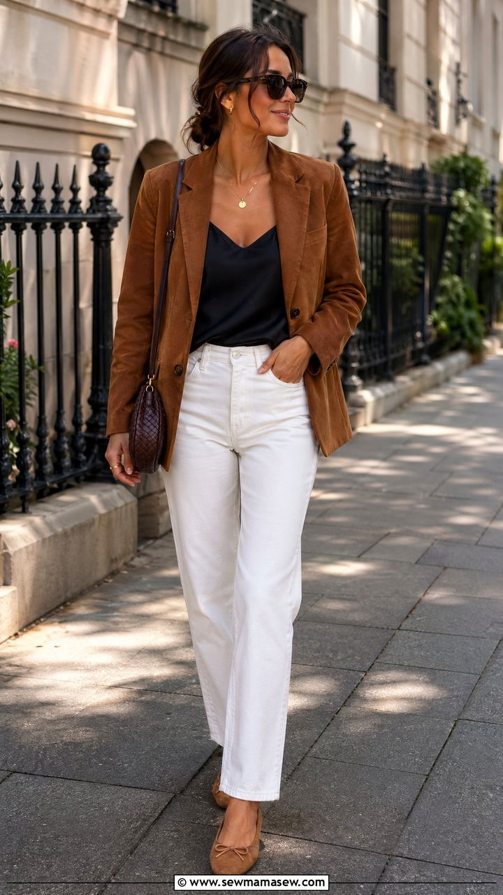 Suede Blazer and White Jeans Outfit - 35 transitional classy outfit ideas