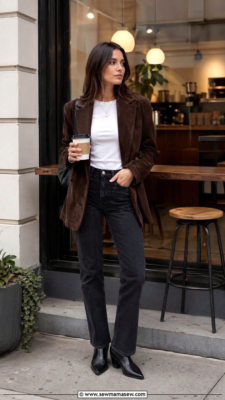 Suede Blazer with Dark Wash Jeans and Pointed Boots - 35 Western chic outfit ideas
