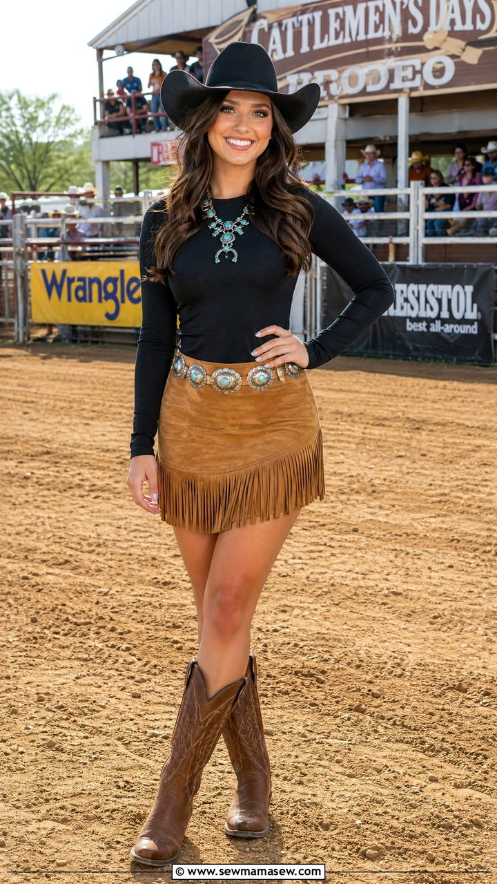 Suede Fringe Mini Skirt With Fitted Top - 35 Cowgirl outfit ideas