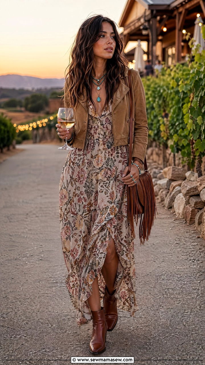 Suede Jacket With Floral Maxi Dress - 35 Cold summer outfits