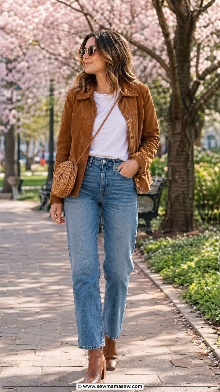 Suede Jacket With Straight Leg Jeans - 35 spring street style outfits