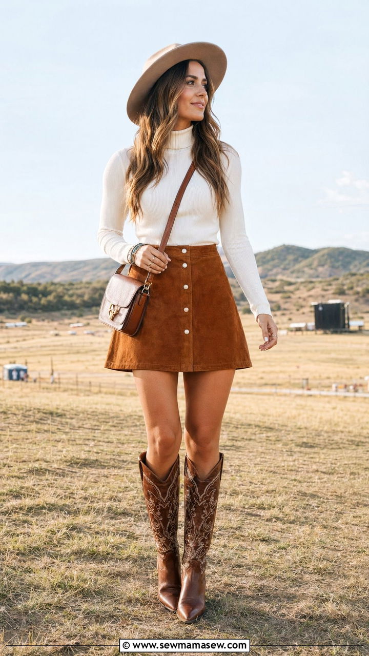 Suede Mini Skirt And Boots For A Country Concert - 30 What to wear to a concert over 40