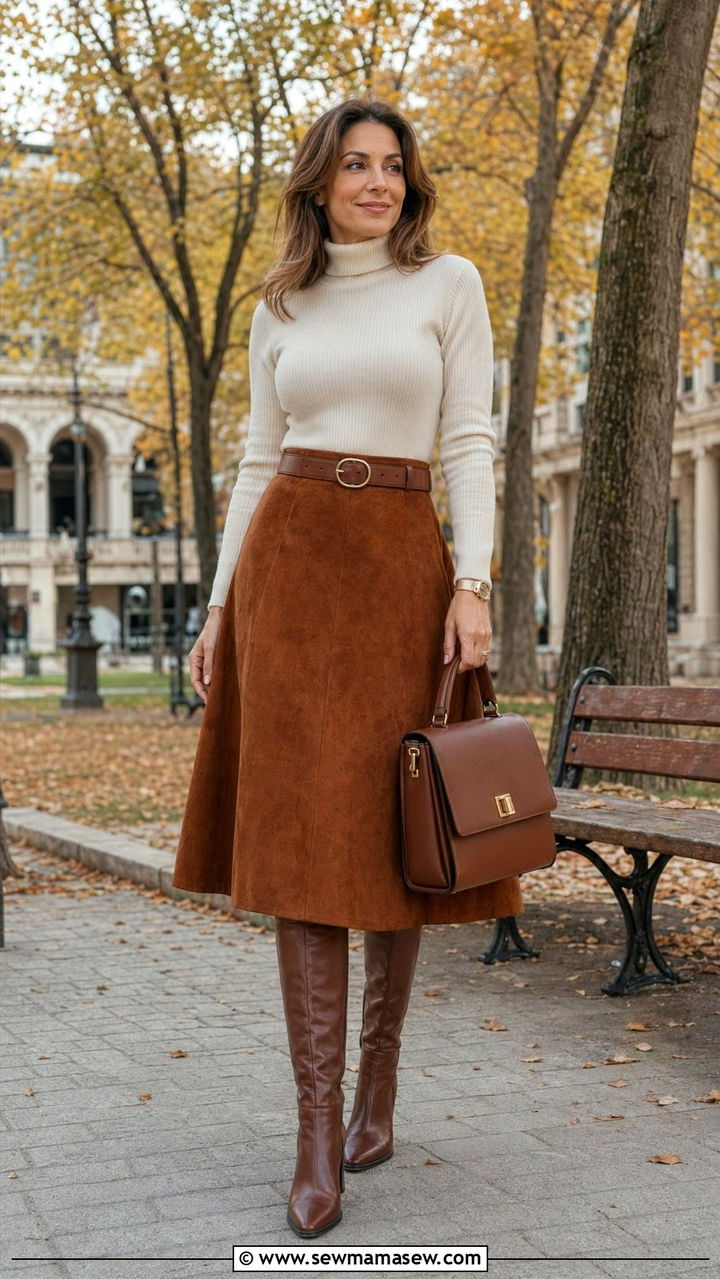 Suede Skirt With a Turtleneck - 30 Best skirts for women over 40