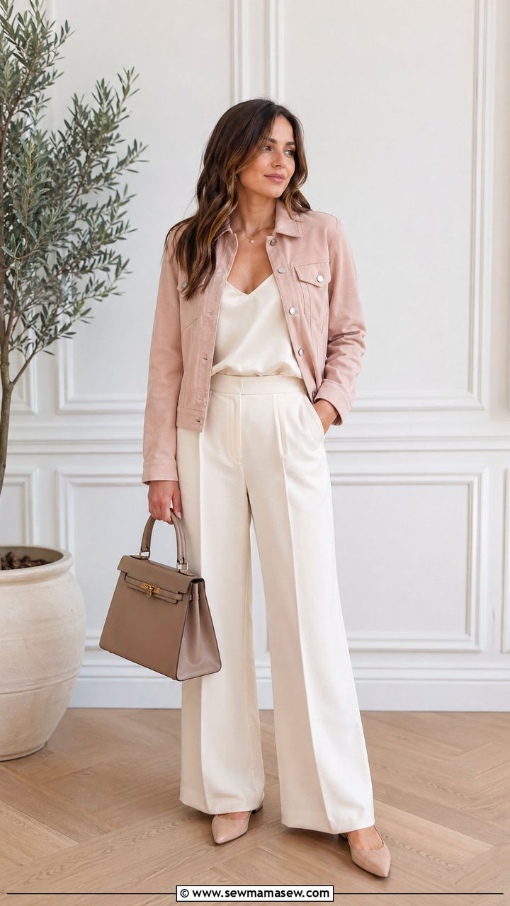 Suede jacket with wide leg pants - 35 Spring to summer transition outfits