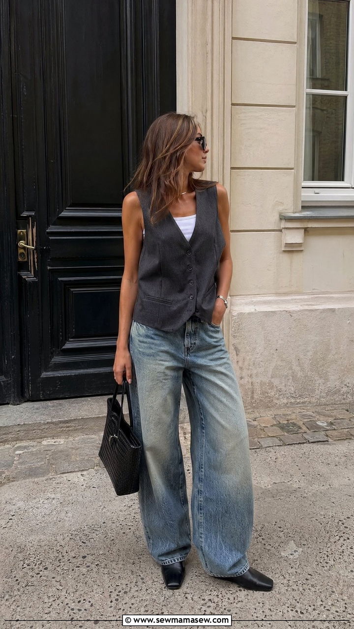 Suit Vest And Wide Leg Jeans Copenhagen Outfit - 35 Copenhagen outfits ideas