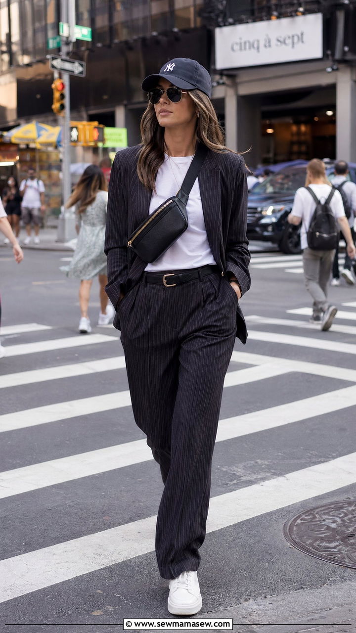 Suit with sneakers outfit - 35 Women's suit outfit ideas