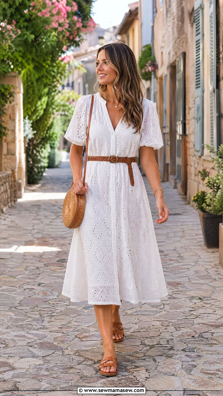 Summer Dinner Outfit with White Eyelet Dress - 35 summer dinner outfit ideas