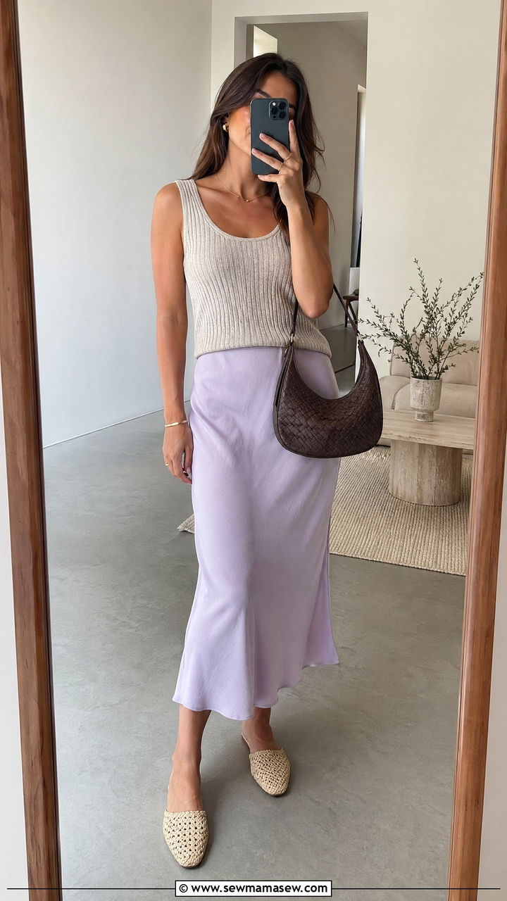 Summer Dinner Outfit with a Knit Tank and Midi Skirt - 35 summer dinner outfit ideas