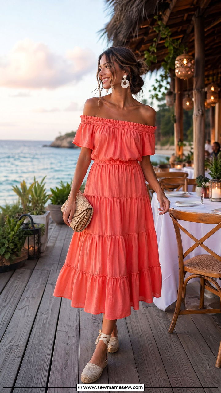 Summer Dinner Outfit with off Shoulder Sundress - 35 summer dinner outfit ideas