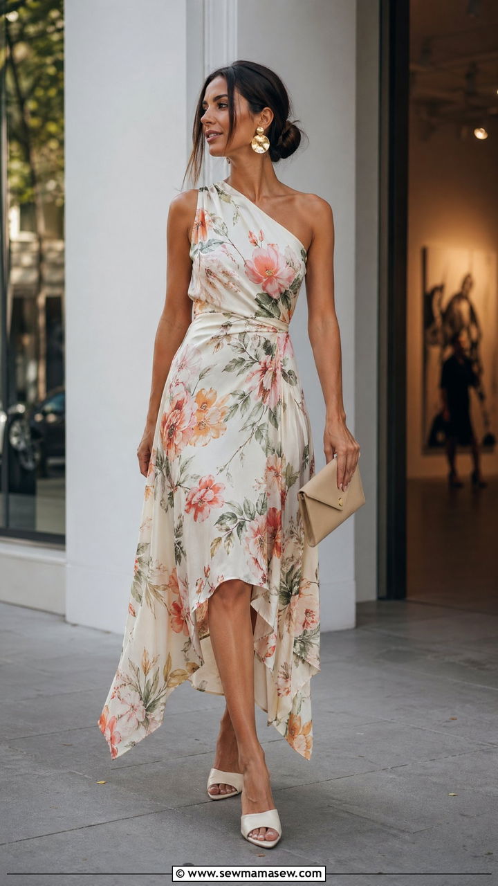 Summer Floral Asymmetric Midi Dress With Mules - 35 Summer floral print outfits