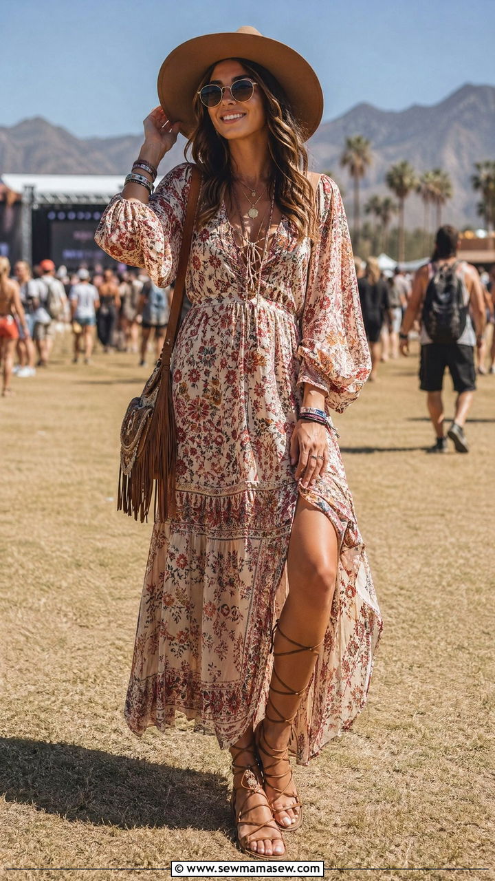Summer Floral Boho Maxi Dress With Gladiator Sandals - 35 Summer floral print outfits