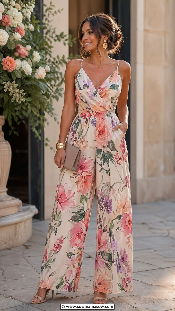 Summer Floral Jumpsuit With Strappy Heels - 35 Summer floral print outfits