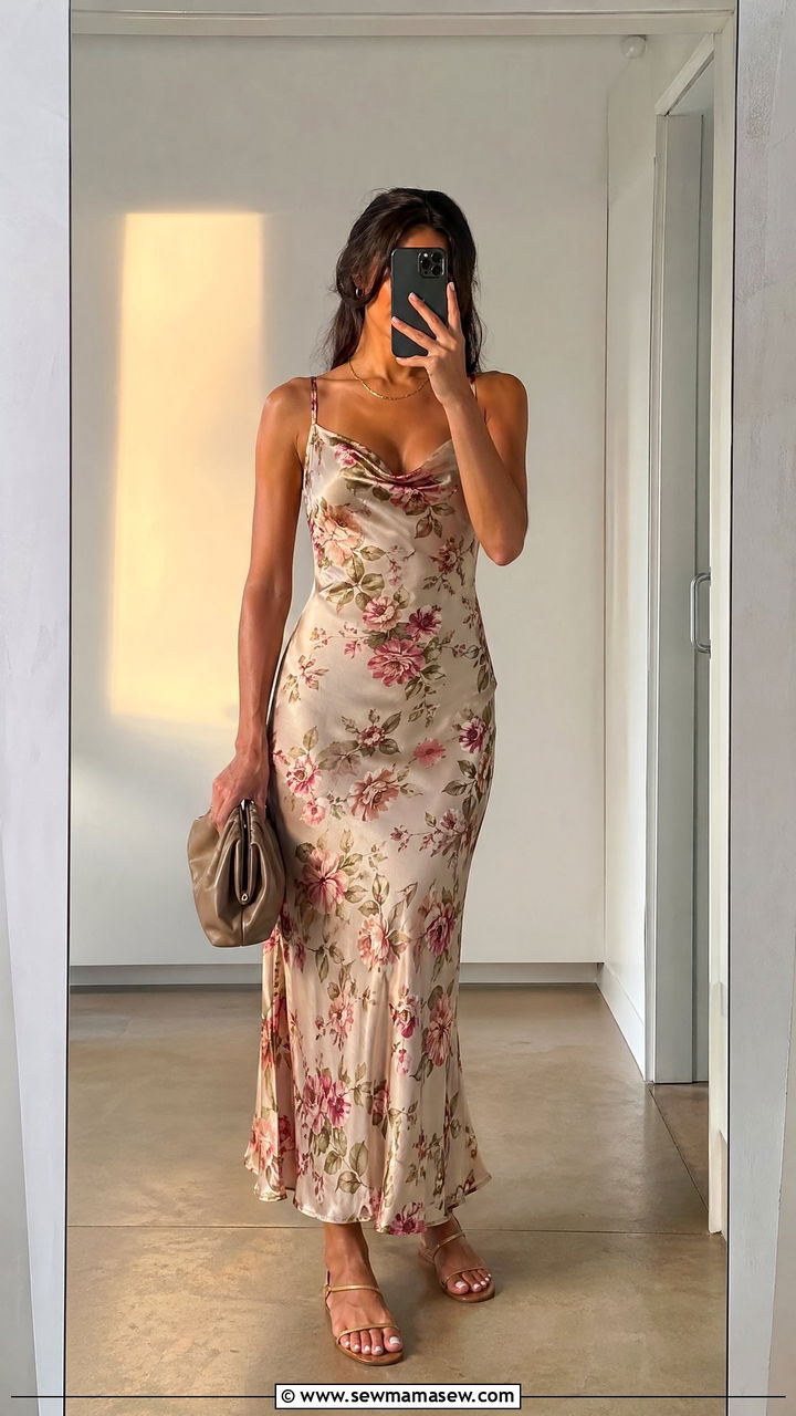 Summer Floral Slip Dress With Thin Strap Sandals - 35 Summer floral print outfits