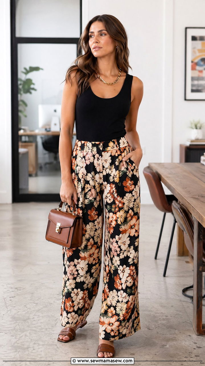 Summer Floral Wide Leg Pants With Solid Tank - 35 Summer floral print outfits