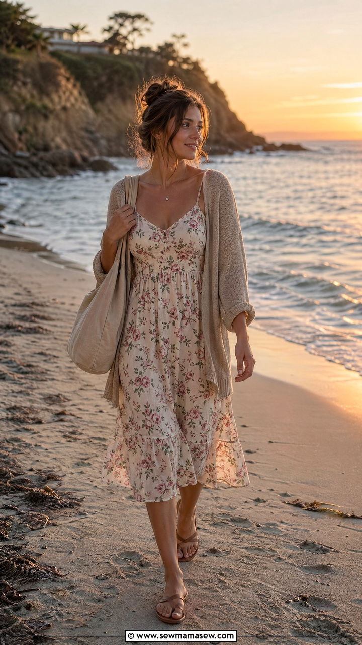 Sundress With Lightweight Cardigan And Flat Sandals - 35 Summer outfits with sundresses
