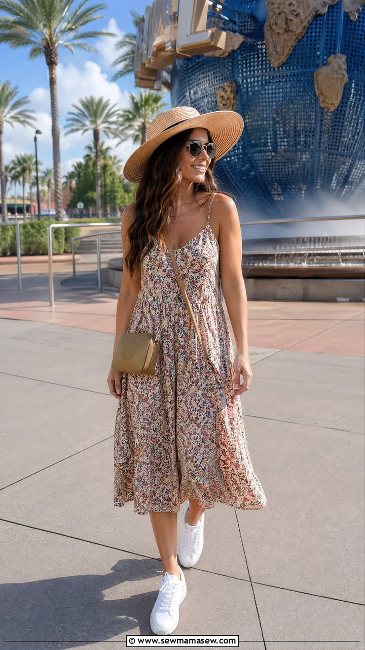 Sundress With White Sneakers And Crossbody Bag - 35 Universal Studios outfit ideas