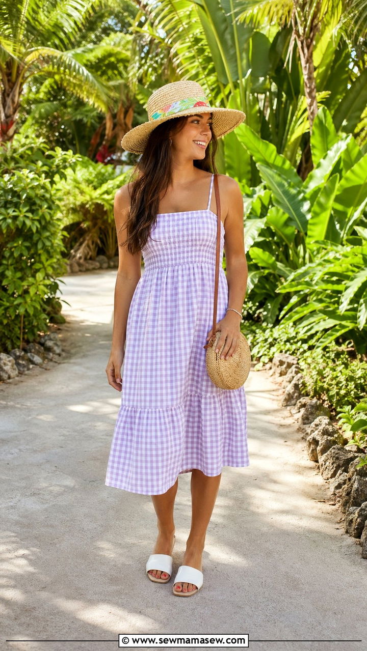 Sundress with Straw Hat and Woven Crossbody Bag - 35 resort vacation outfit ideas for women