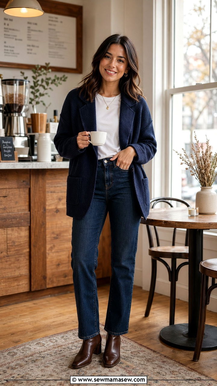 Sweater Blazer with Dark Wash Jeans Outfit - 30 Best blazers for petite women