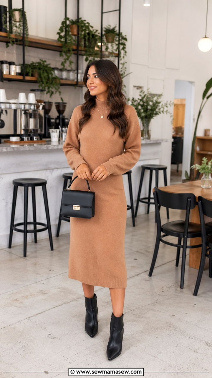 Sweater Dress With Ankle Boots - 30 Spring cozy outfit ideas