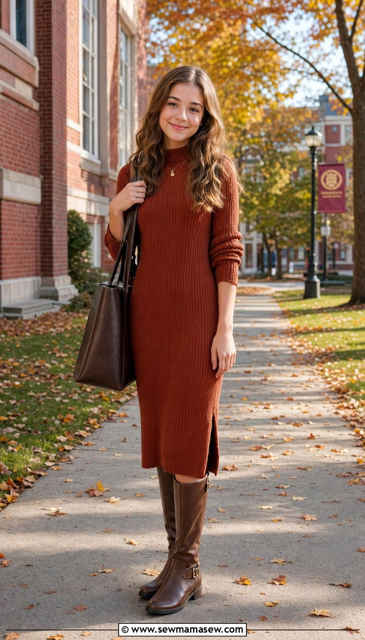 Sweater Dress and Knee High Boots Back To School Outfit - 30 Back to school outfit ideas high school 2026