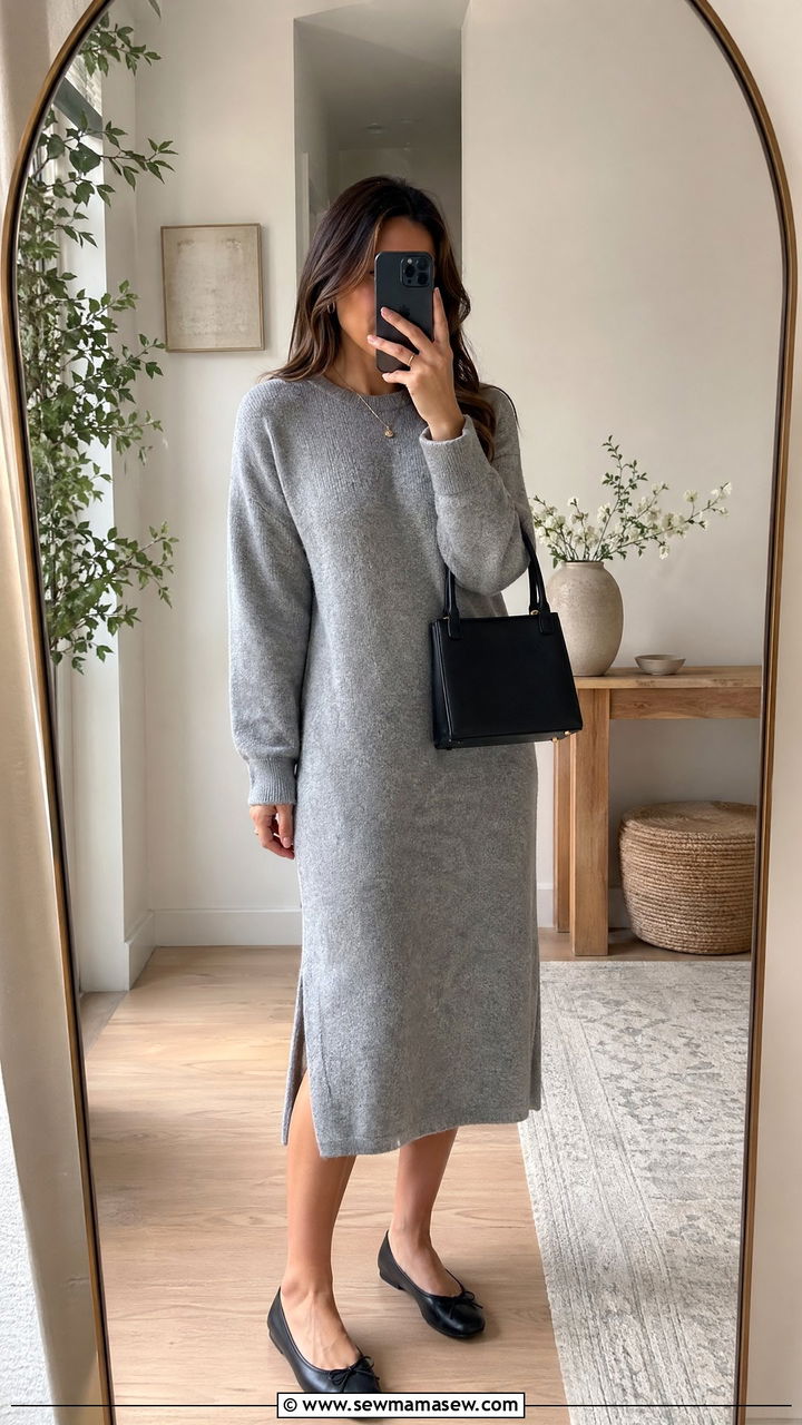 Sweater Dress with Flats - 35 casual sweater dress outfits