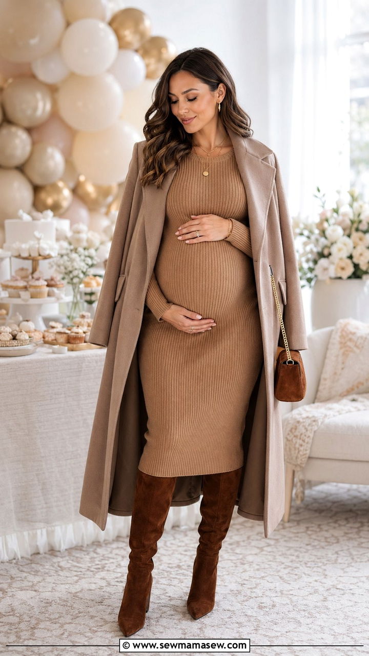 Sweater Dress with Knee High Boots - 30 what to wear to a baby shower