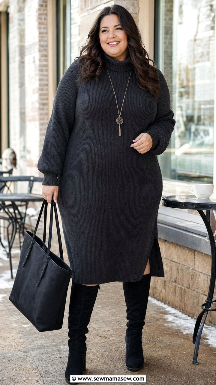 Sweater Dress with Knee High Boots Plus Size - 35 Plus size outfits for women over 40