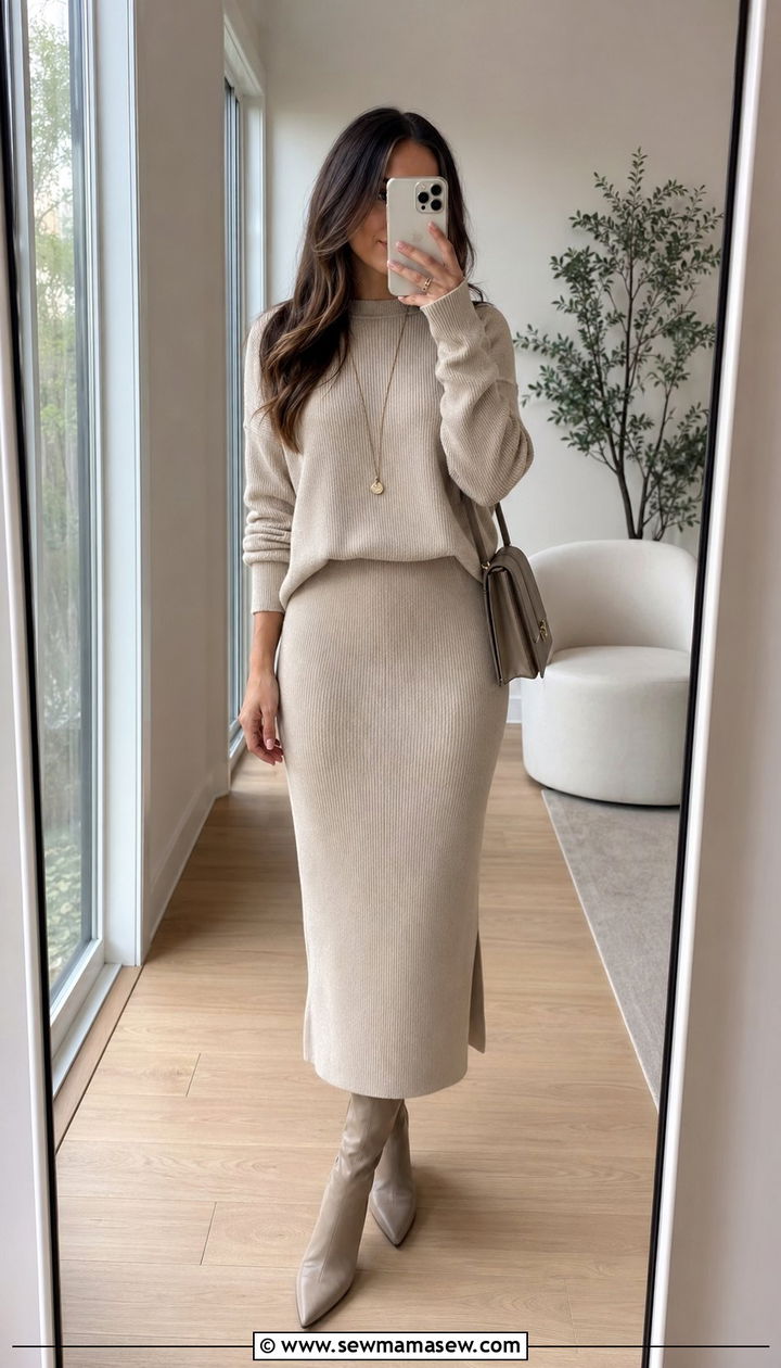 Sweater Knit Midi Skirt With Matching Top - 30 Best skirts for petite women