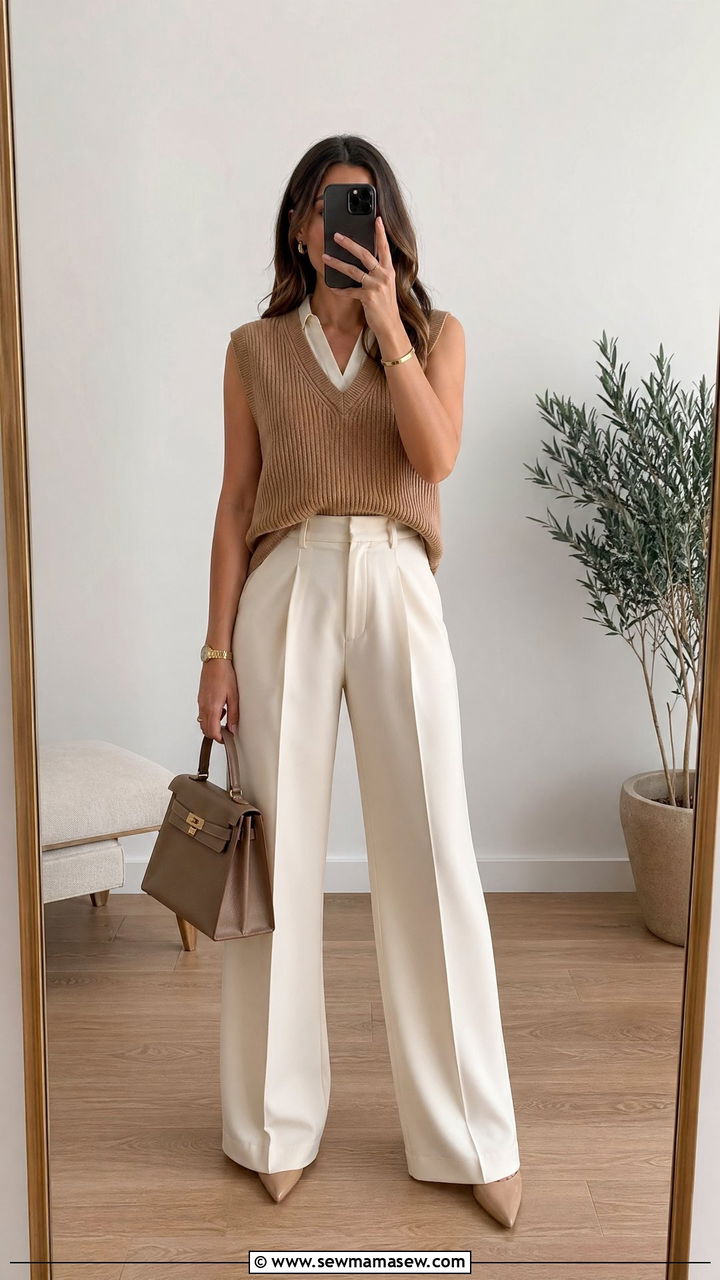 Sweater Vest And Wide Leg Trousers - 35 Sweater vest outfit ideas