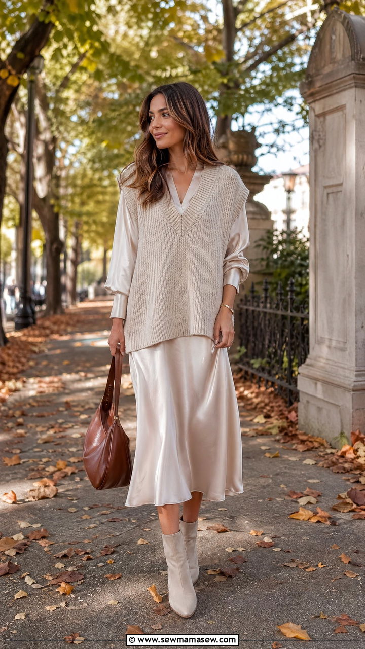 Sweater Vest Over A Midi Dress - 35 Sweater vest outfit ideas