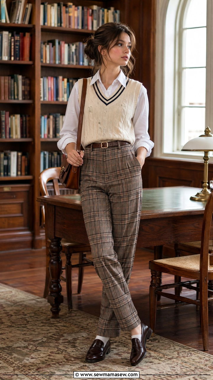 Sweater Vest Over Collared Shirt With Plaid Trousers - 35 Trendy outfits for teens