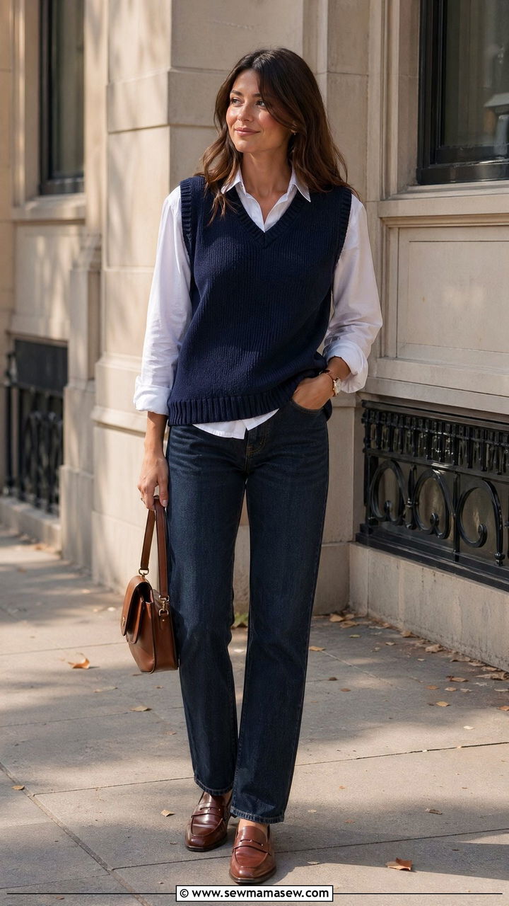 Sweater Vest Over a Button Down Shirt - 35 casual sweater vest outfits