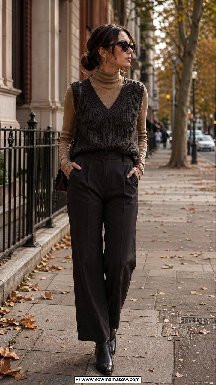 Sweater Vest Over a Turtleneck - 35 casual sweater vest outfits