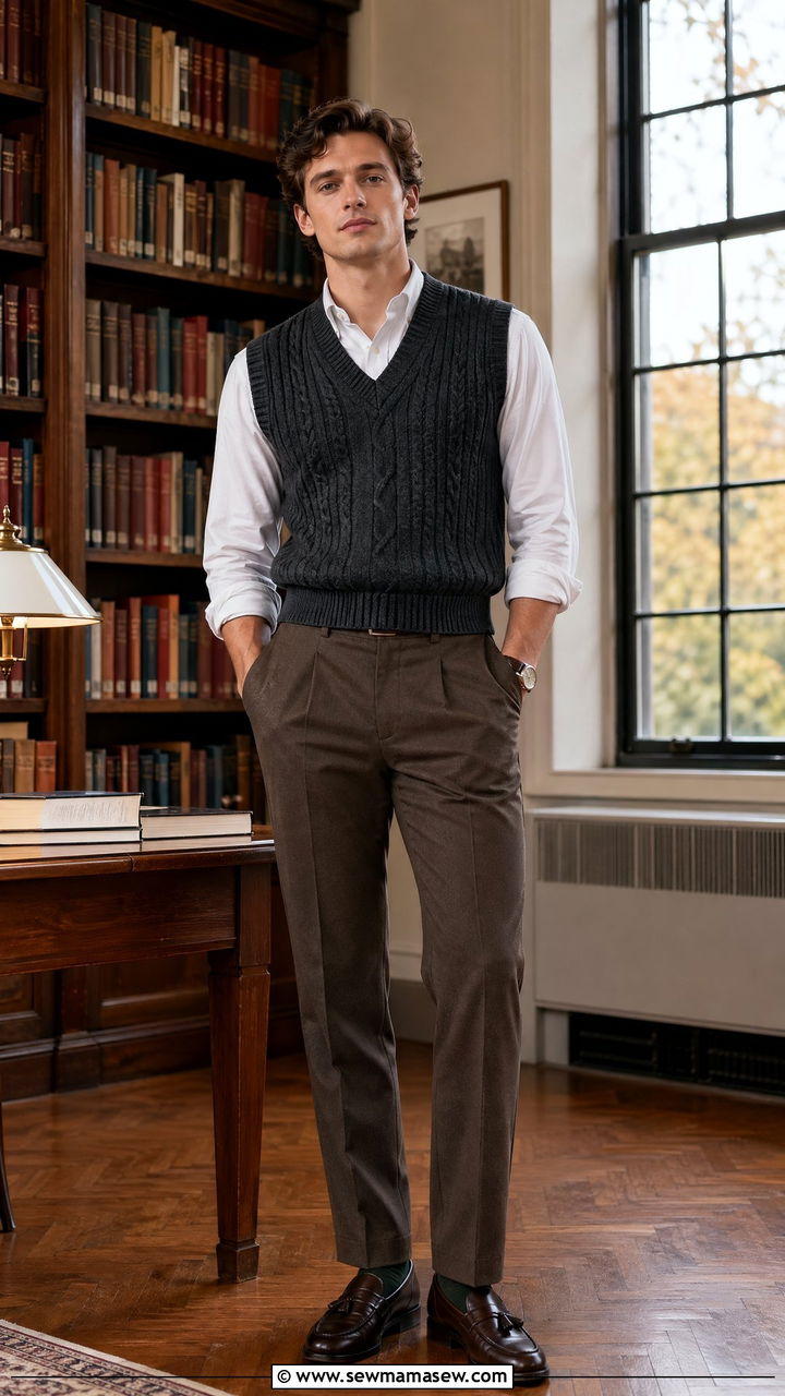 Sweater Vest Over a White Button Down With Trousers - 40 trendy outfits for women