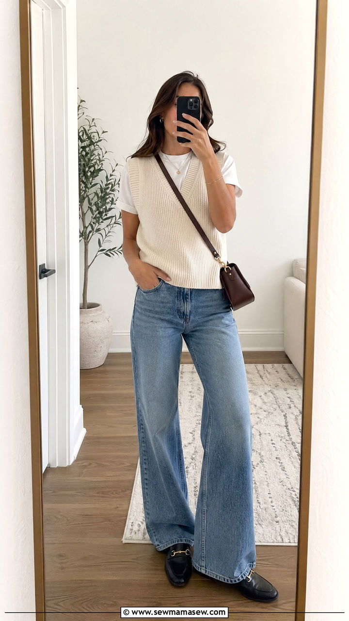 Sweater Vest With T Shirt And Jeans - 35 casual outfits for women