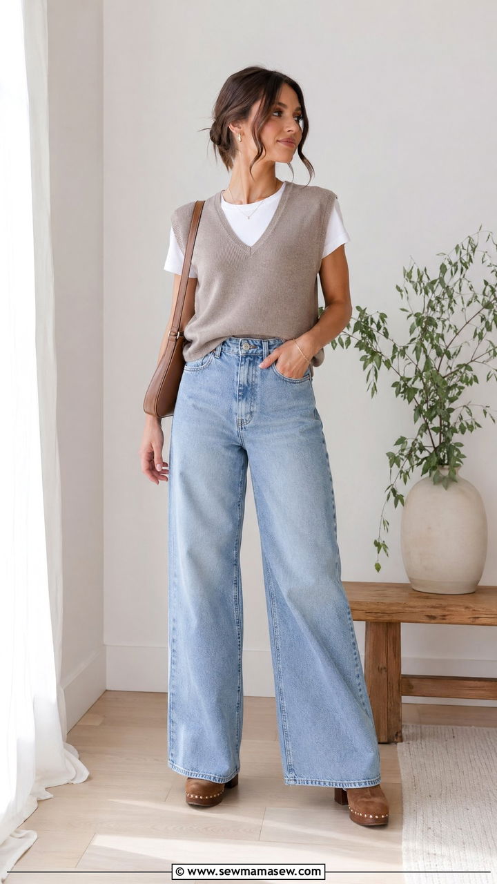 Sweater Vest With Wide Leg Jeans - 35 Sweater vest outfit ideas