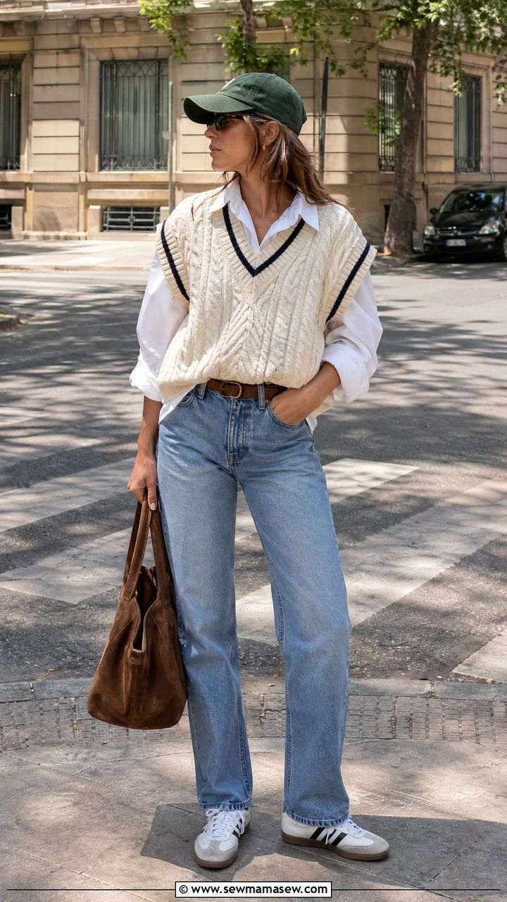 Sweater Vest With a Collared Shirt And Straight Leg Jeans - 35 Streetwear outfit ideas