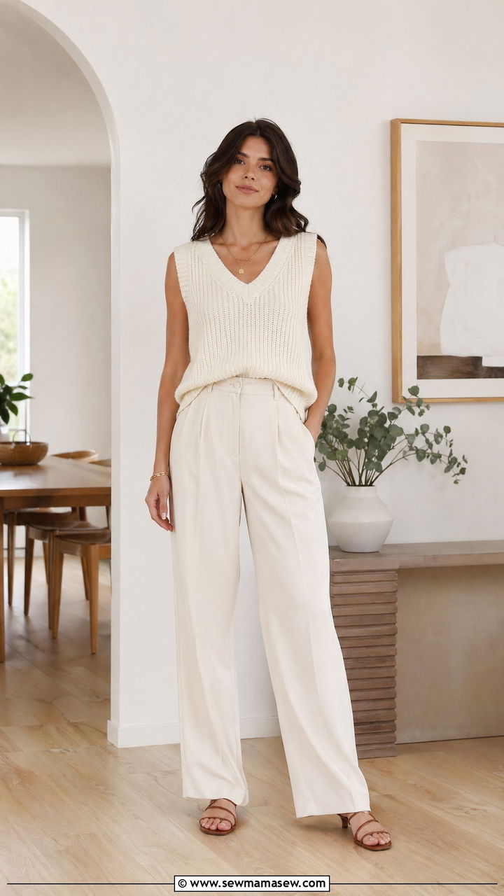 Sweater Vest Worn Solo with Trousers - 35 casual sweater vest outfits