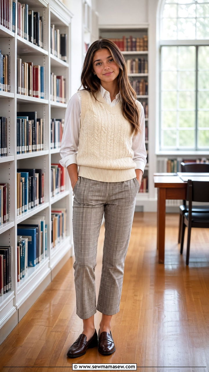 Sweater Vest and Plaid Trousers - 35 Summer outfits for high school