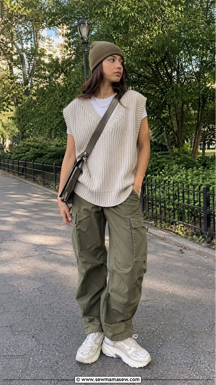 Sweater Vest with Cargo Pants - 35 casual sweater vest outfits
