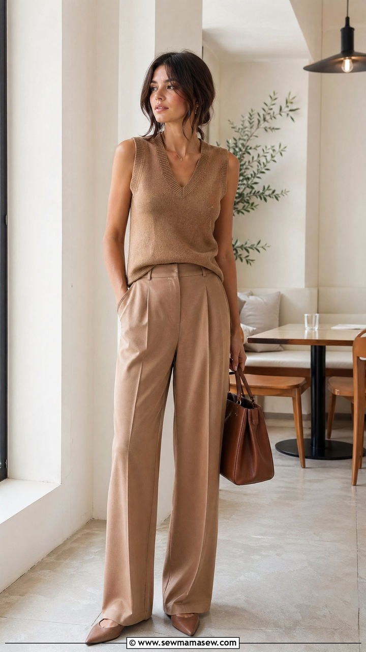 Sweater Vest with Wide Leg Trousers - 35 casual sweater vest outfits