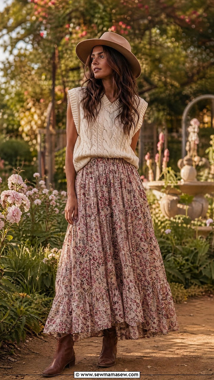 Sweater Vest with a Maxi Skirt - 35 casual sweater vest outfits