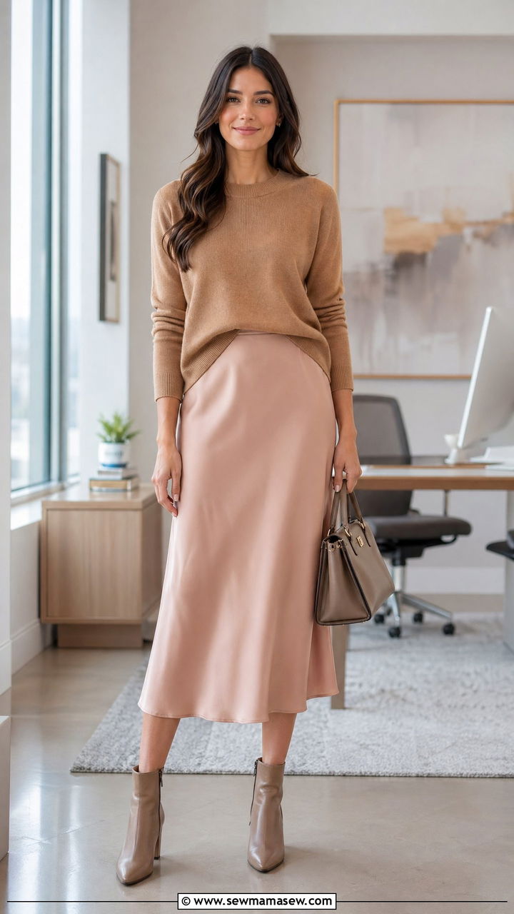 Sweater and Midi Skirt Combination - 35 Work outfits for women over 40