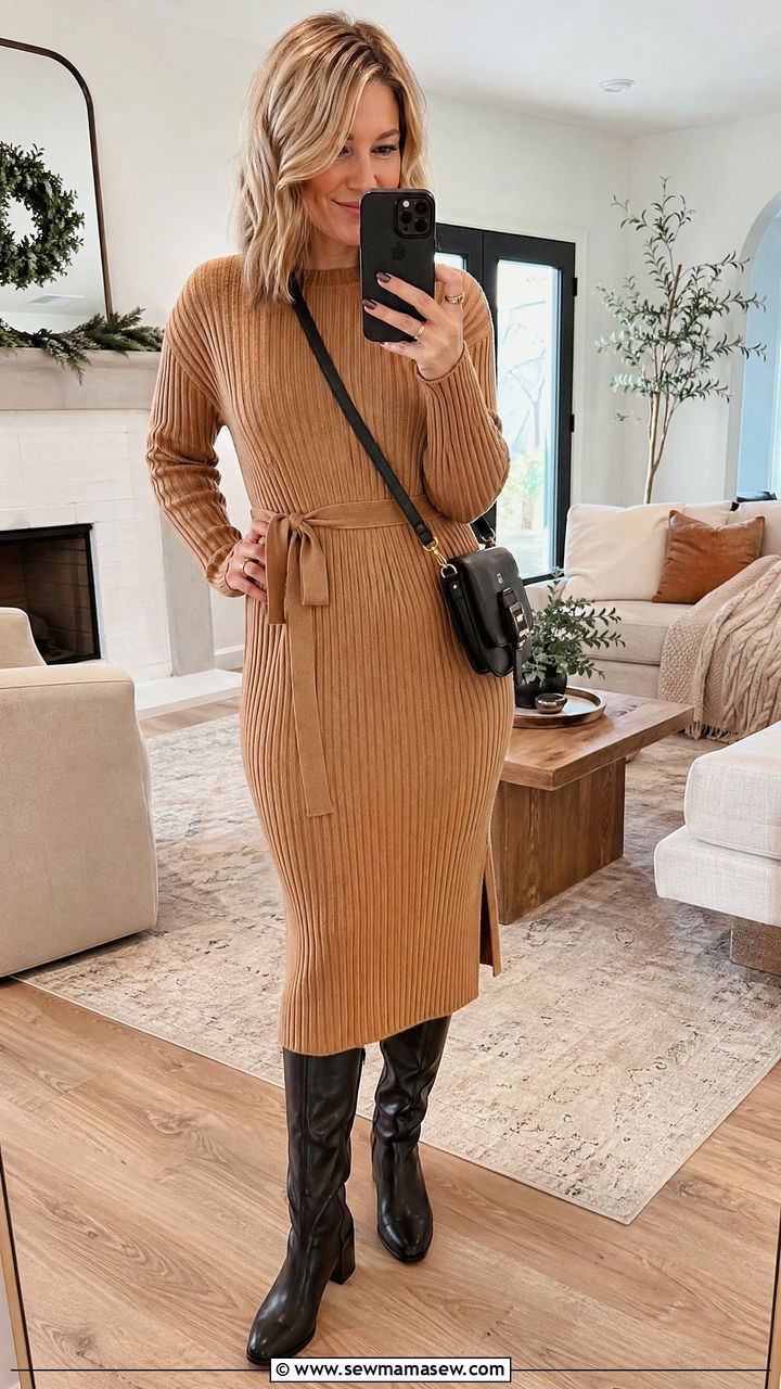 Sweater dress and knee high boots outfit - 35 Casual outfits for moms