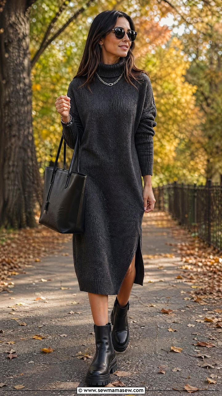 Sweater dress with ankle boots - 35 sweater dress outfit ideas for women