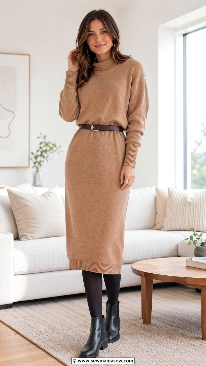 Sweater dress with fleecelined tights and ankle boots - 35 Comfortable work from home outfits